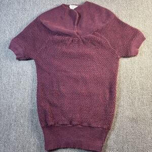Vtg 70s Buttercup Knitwear Top Red Waffle Small Retro 13.5x23